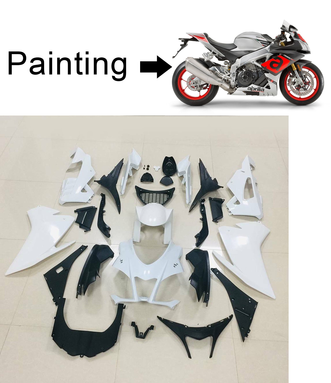 Amotopart Aprilia 2016-2020 RSV4 1000 シルバー&グリーン フェアリングキット