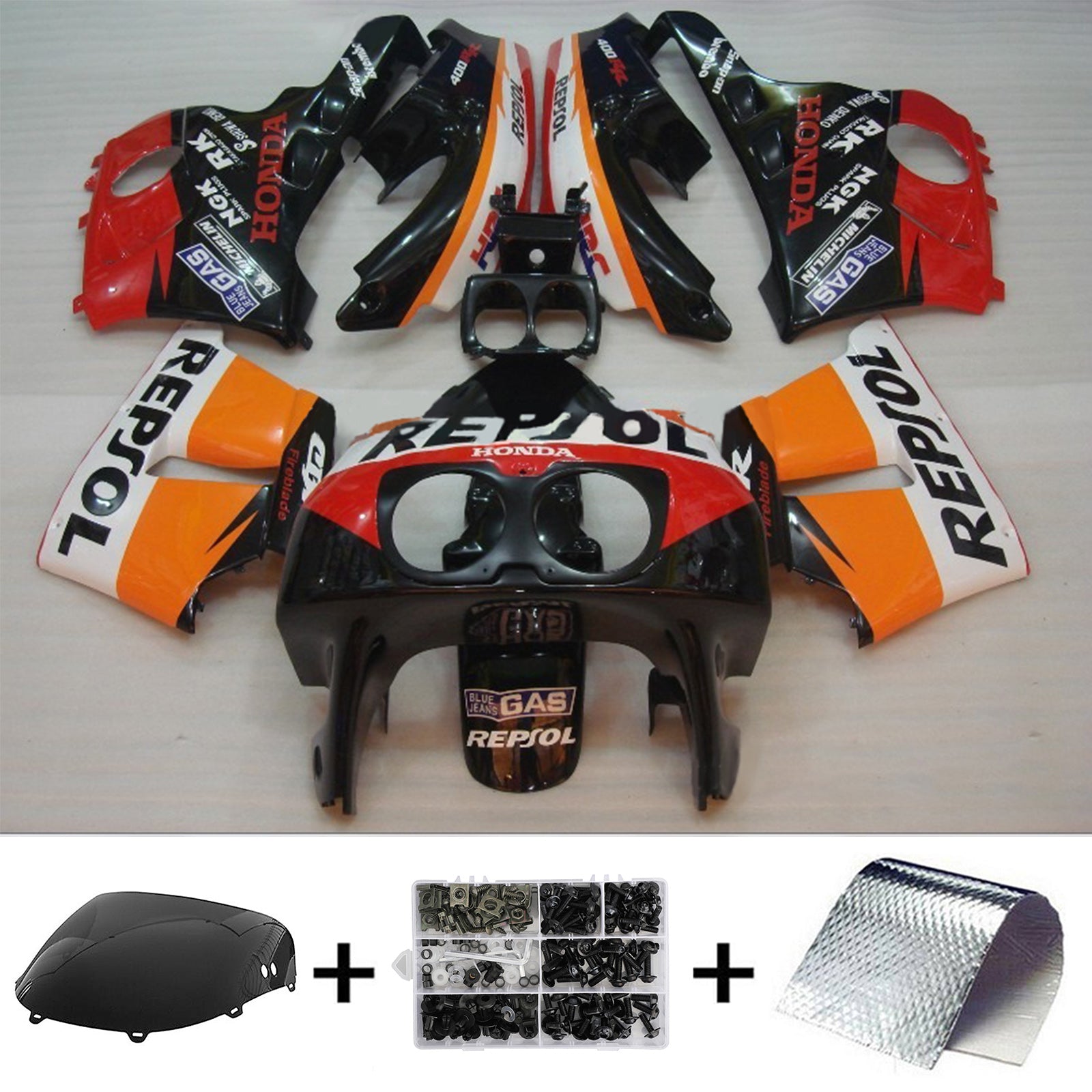 Amotopart 1990-1999 Honda CBR400RR NC29 Fairing Red&Orange Repjol Kit