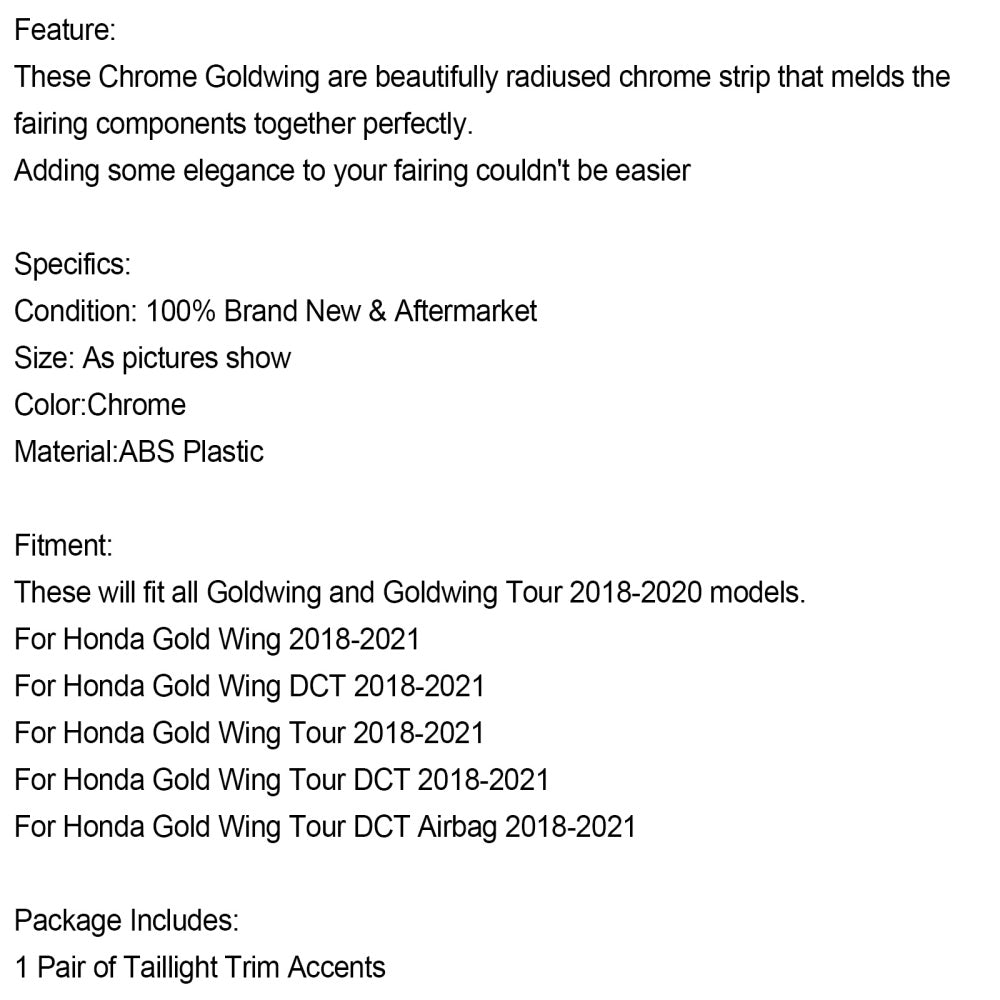 Chrom-Seitenrücklicht-Ziergehäuse für Honda Goldwing GL1800 Tour Airbag 2018–2021, generisch