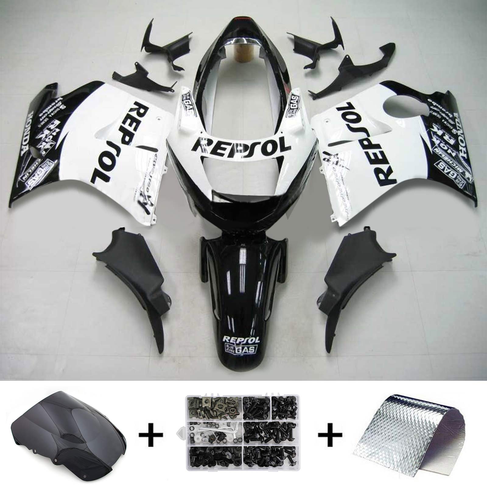 Amotopart 1996-2007 Honda CBR1100XX SuperBlackBird Fairing White&Black Repjol Kit