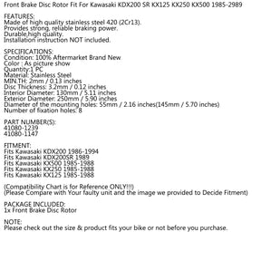 Front Rotor Back Brake Disc for Kawasaki KX125 KX250 KX500 KDX200 KDX200SR 85-94