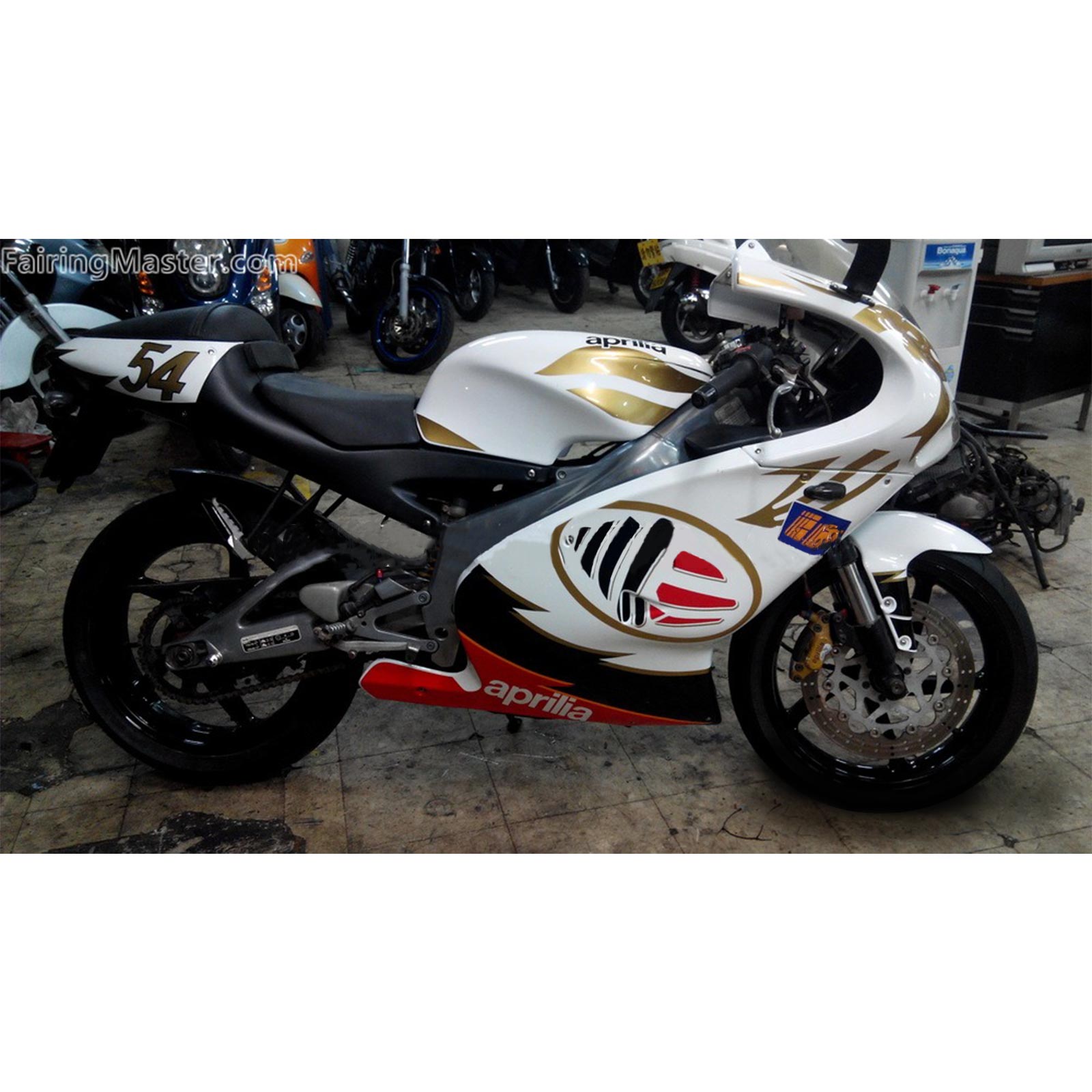 Amotopart 2000-2005 Aprilia RS125 Kit de carénage blanc et or