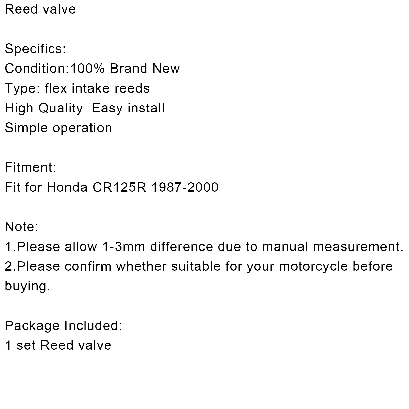 Intake Reed Valve Intake Fuel Delivery For Honda CR125R 1987-2000 2002 Generic