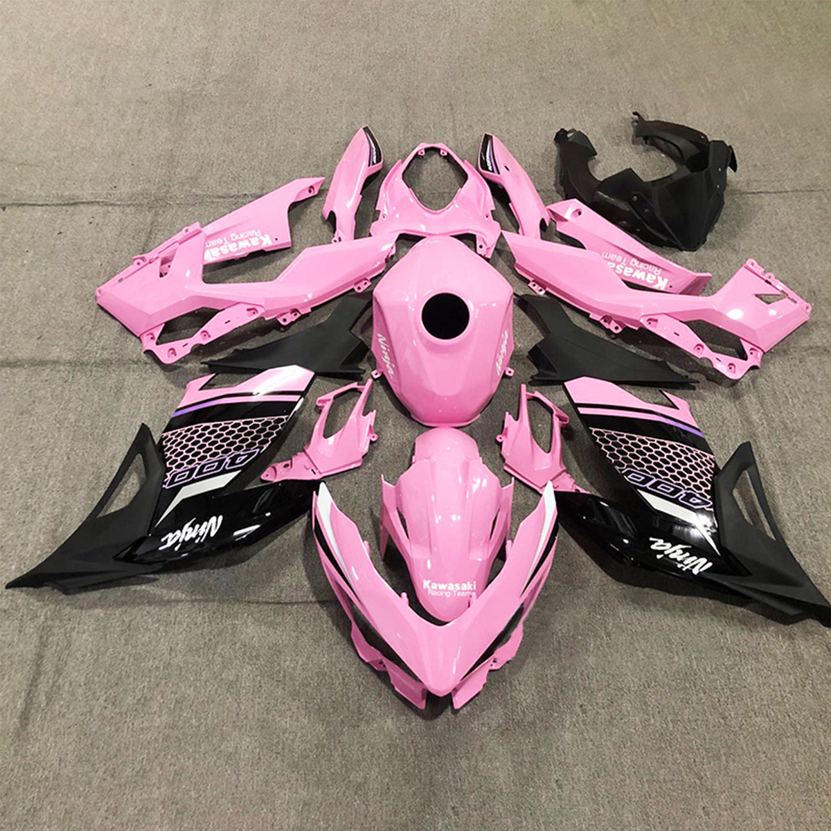 Amotopart Kawasaki 2018-2024 EX400/Ninja400 Black Pink Fairing Kit