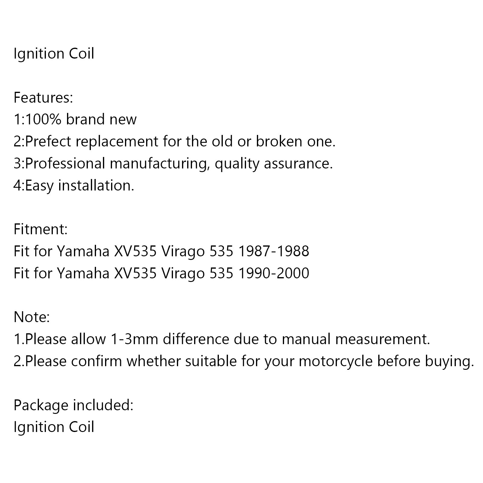 Bobina di accensione per Yamaha Virago 535 XV535 1987-1988 / 1990-2000
