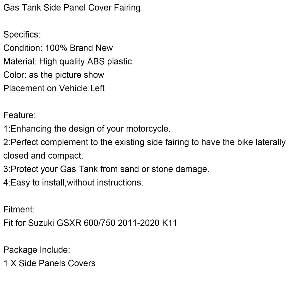 Panel de cubierta embellecedora lateral izquierda para tanque, carenado para Suzuki GSXR 600/750 2011-2020 K11 genérico