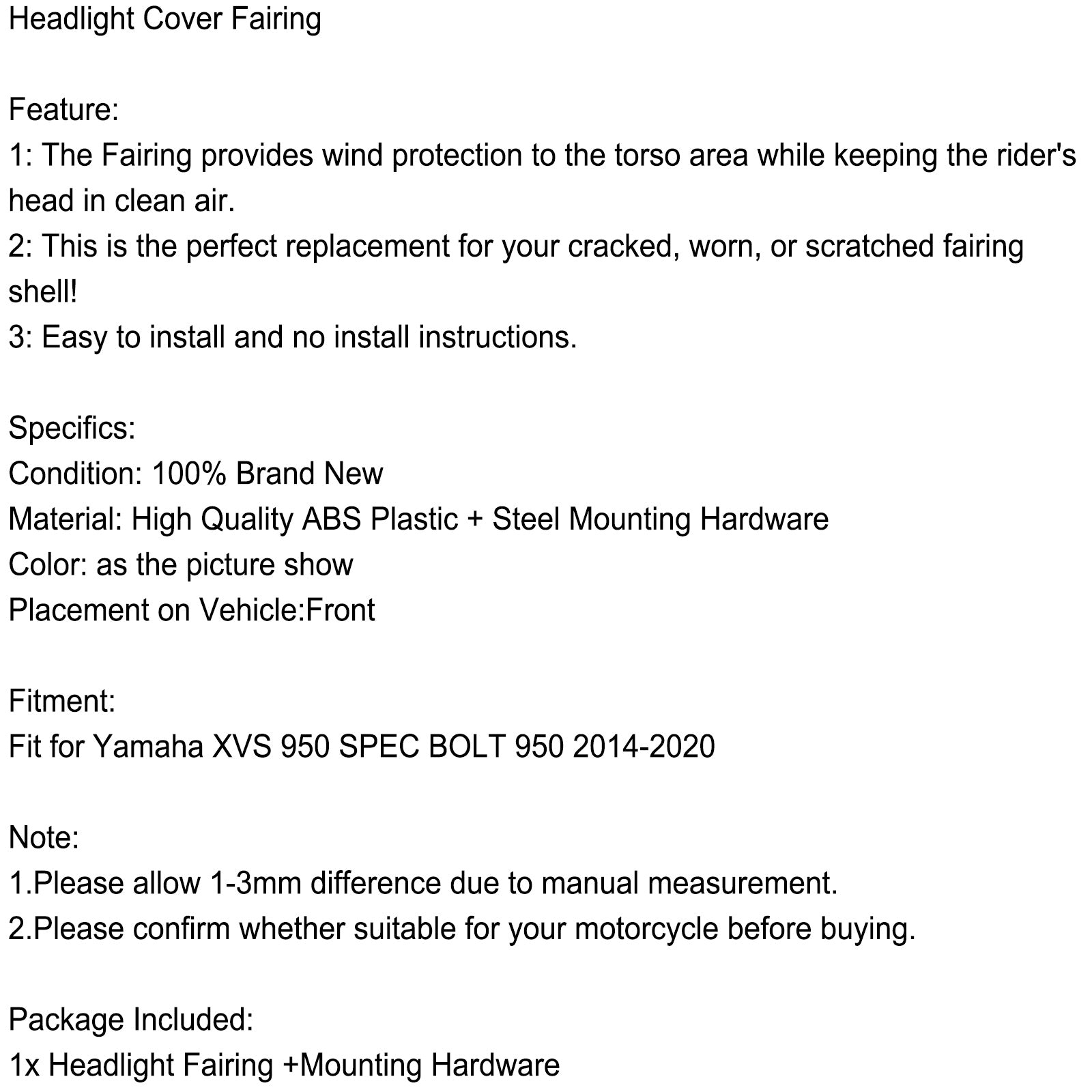 Headlight Fairing Windshield Cover For Yamaha XVS 950 SPEC BOLT 950 2014-2020 Generic