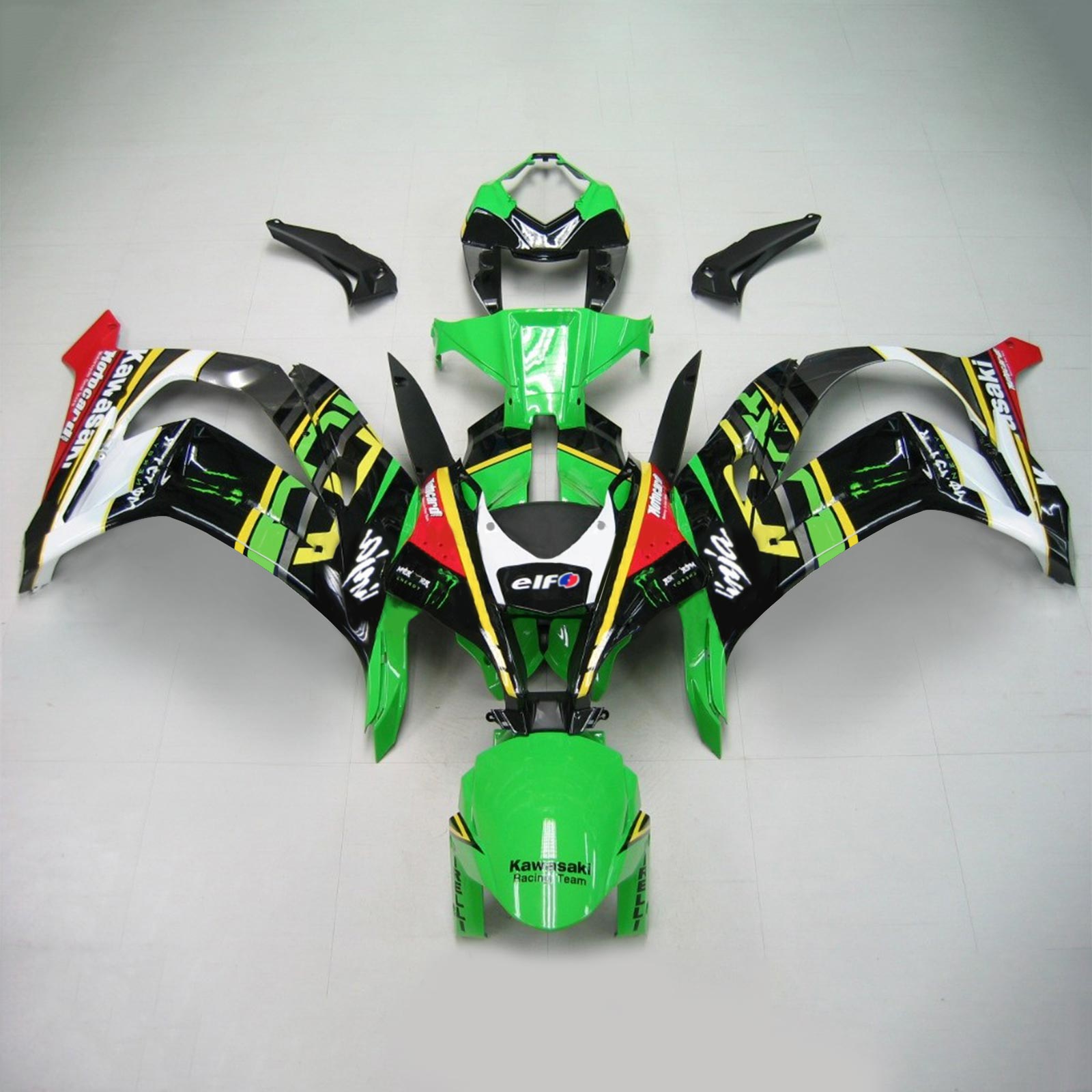 Amotopart 2021-2025 Kawasaki ZX10R ZX10RR Groen Zwart Style3 Kuipset