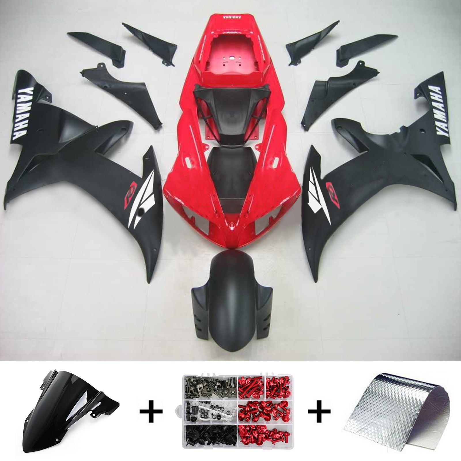 Amotopart Yamaha 2002-2003 YZF 1000 R1 Rød med sort fairing-kit
