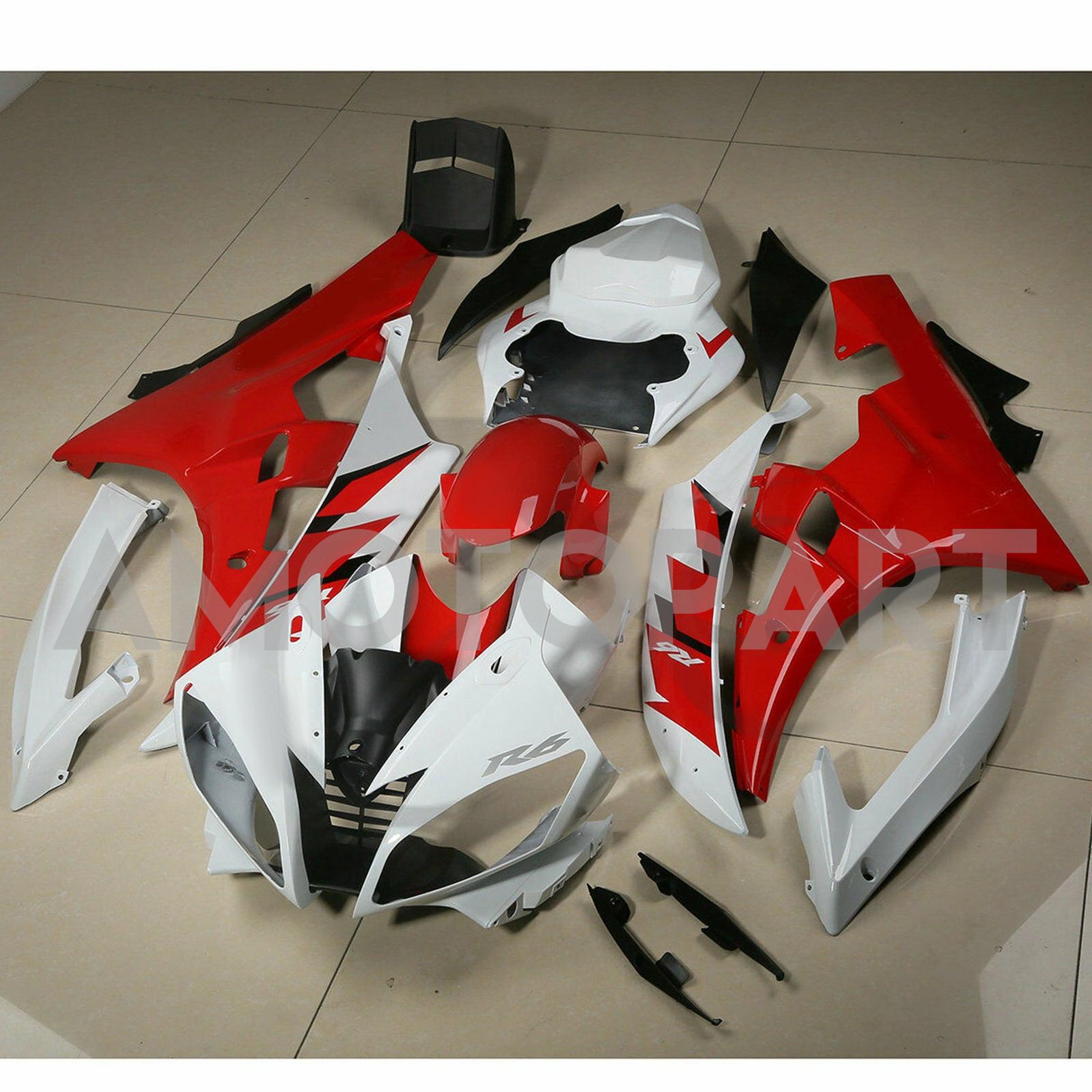 Amotopart 2006-2007 Yamaha YZF-R6 Rouge&Kit de carénage blanc