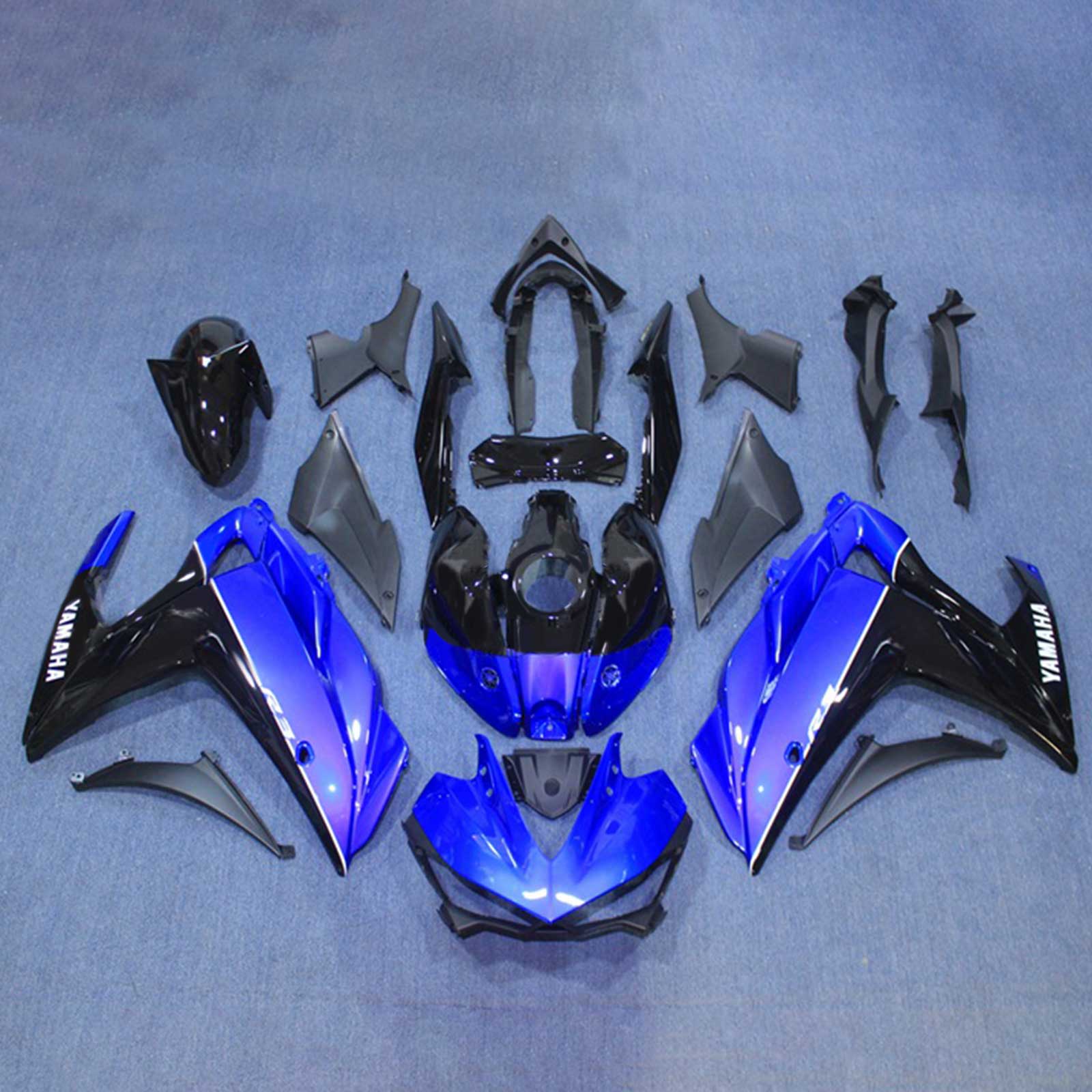 Amotopart Fairing Kit Yamaha 2014-2018 YZF R3 & 2015-2017 YZF R25 Black With Blue Fairing Kit