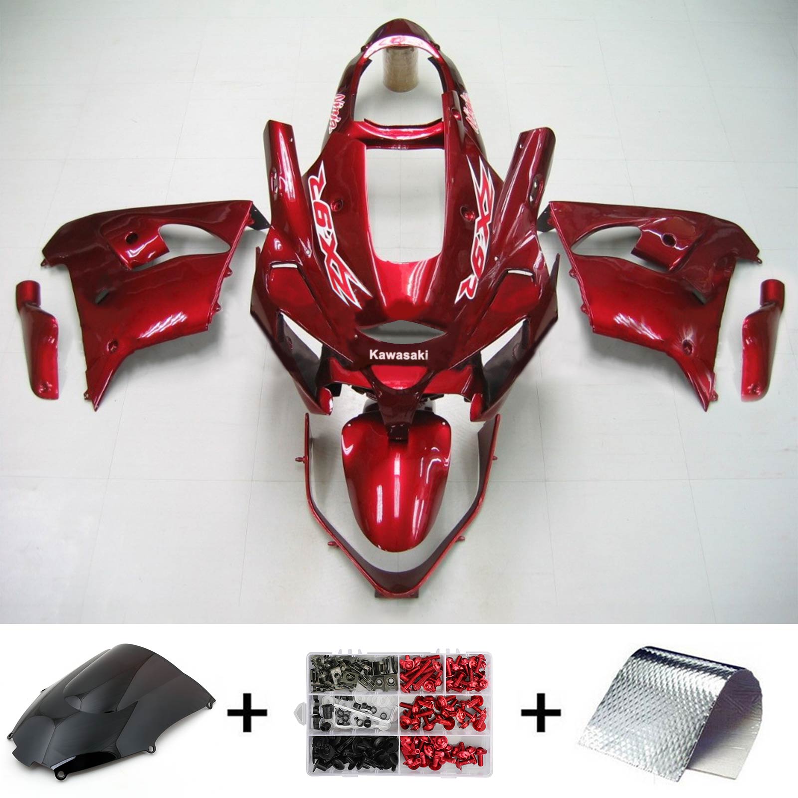 Amotopart Kawasaki ZX9R 2000-2001 Gloss Red Fairing Kit