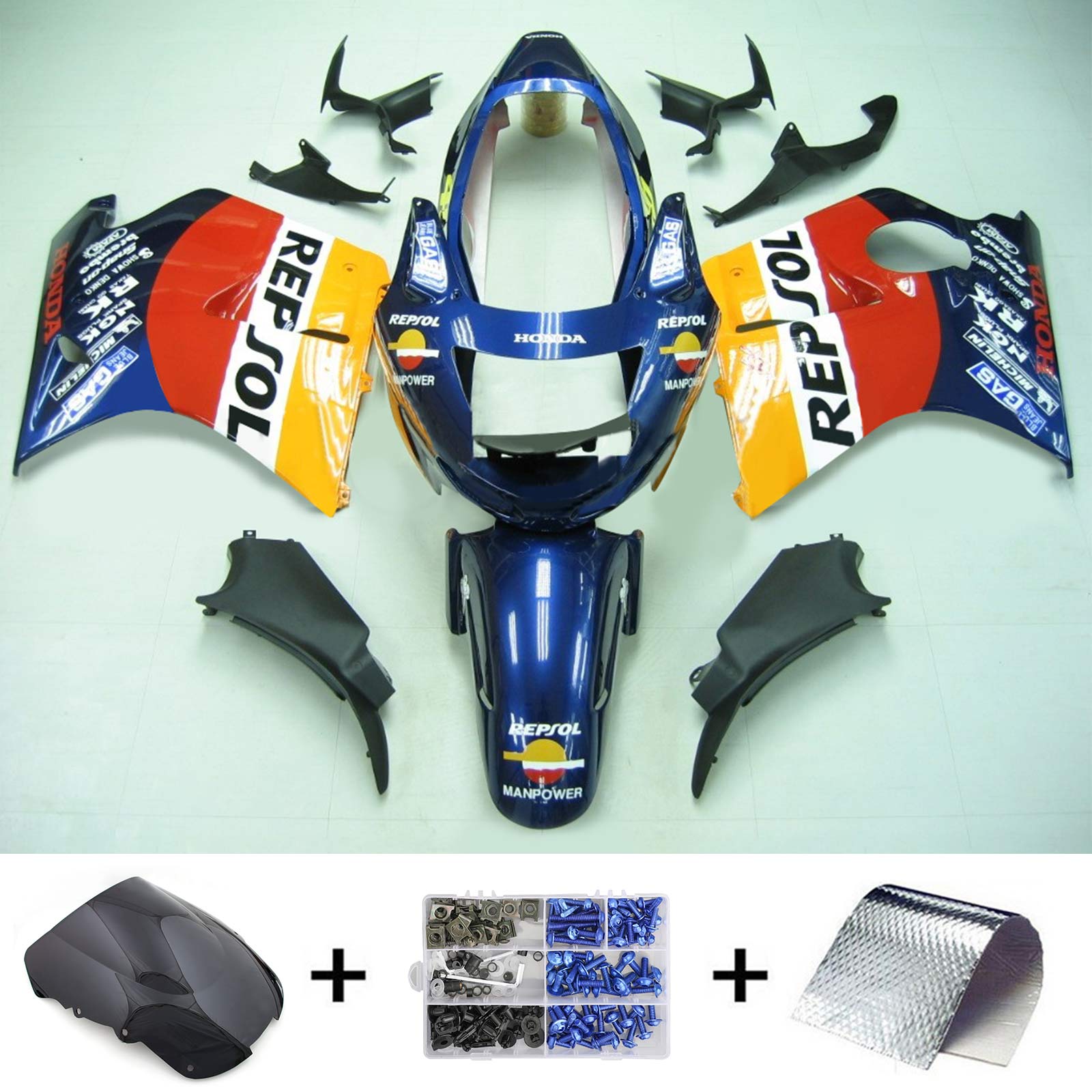 Amotopart 1996-2007 Honda CBR1100XX SuperBlackBird Fairing Blue&Yellow Repjol Kit