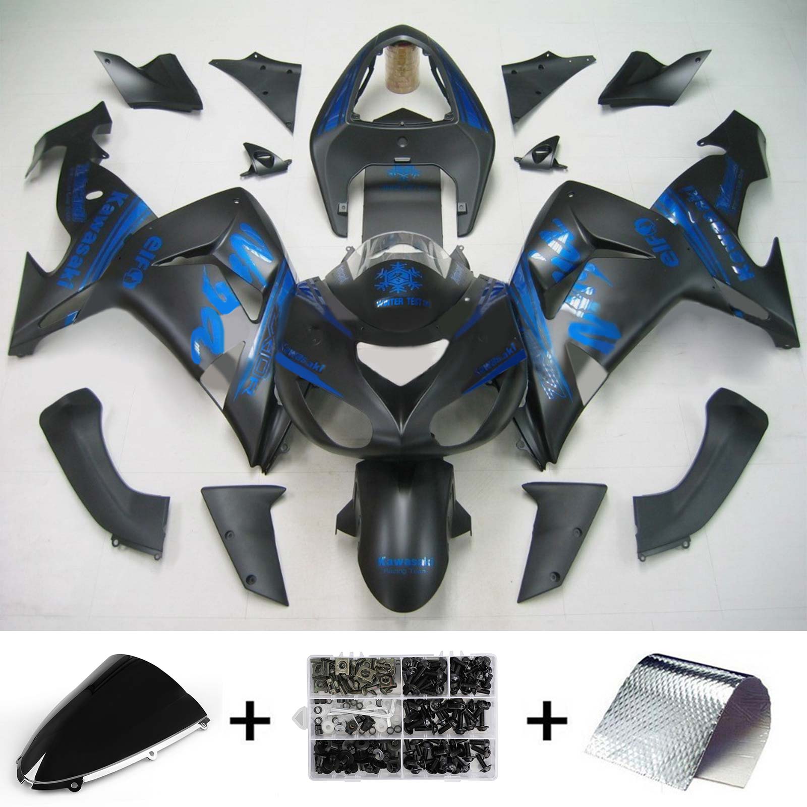 Amotopart Kawasaki ZX10R 2006-2007 Kit carenatura nera con logo blu