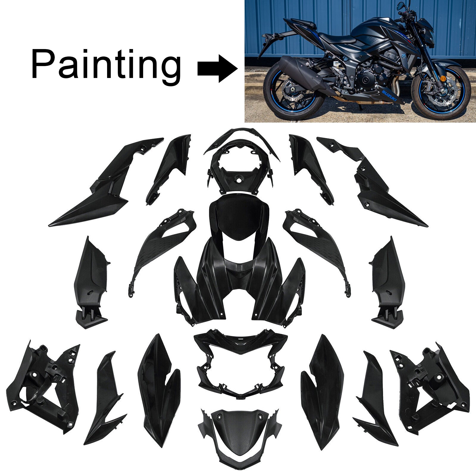 Amotopart 2017-2022 Suzuki GSX-S 750 Kit de carenado negro y letra