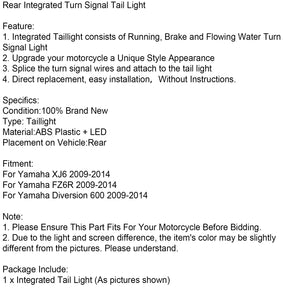 Integrated Turn Signal Tail Light For Yamaha Diversion 600 XJ6 FZ6 2009-2017 Generic