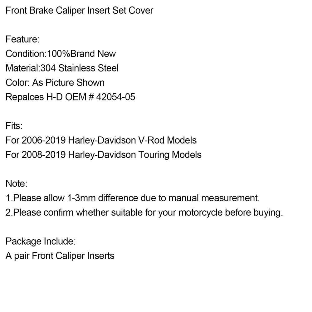 Front Brake Caliper Insert Set Cover For Touring V-Rod Street Glide 42054-05 Generic