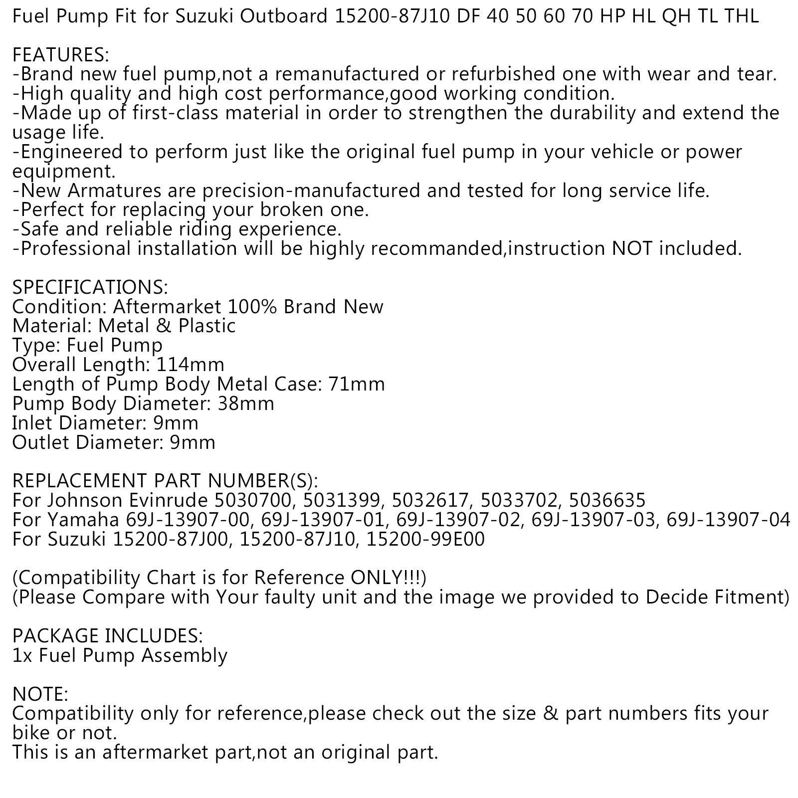 Fuel Pump Fit for Johnson Evinrude 5032617 40 50 60 70 HP 90-225 HP 1999-2006 Generic