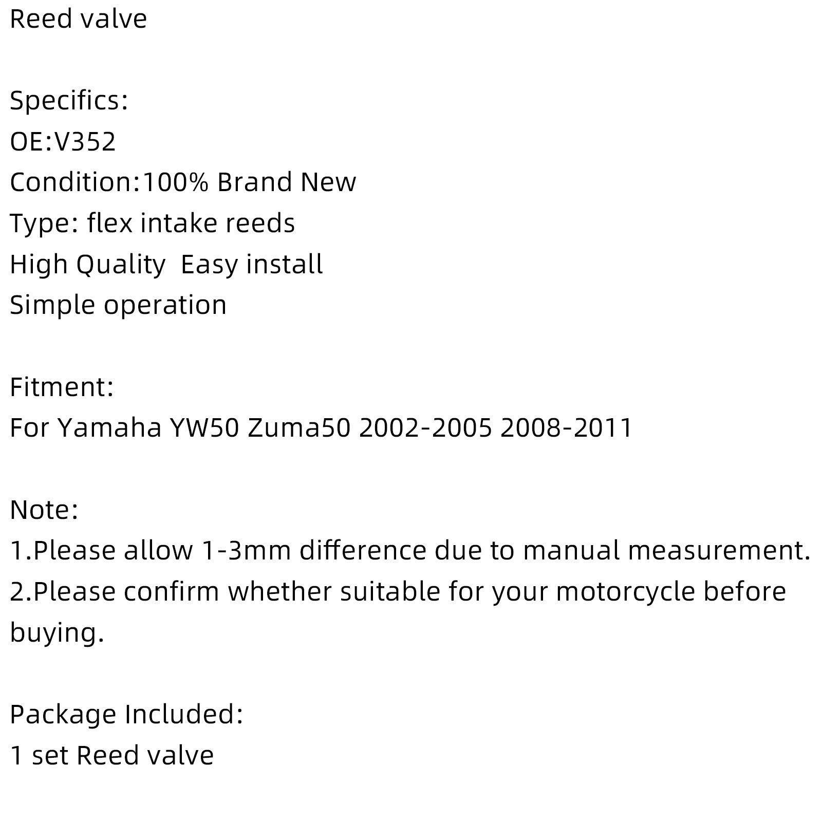 Sistema de válvula de láminas jog50 V352 A/B compatible con Yamaha YW50 Zuma50 2002-2011 Genérico