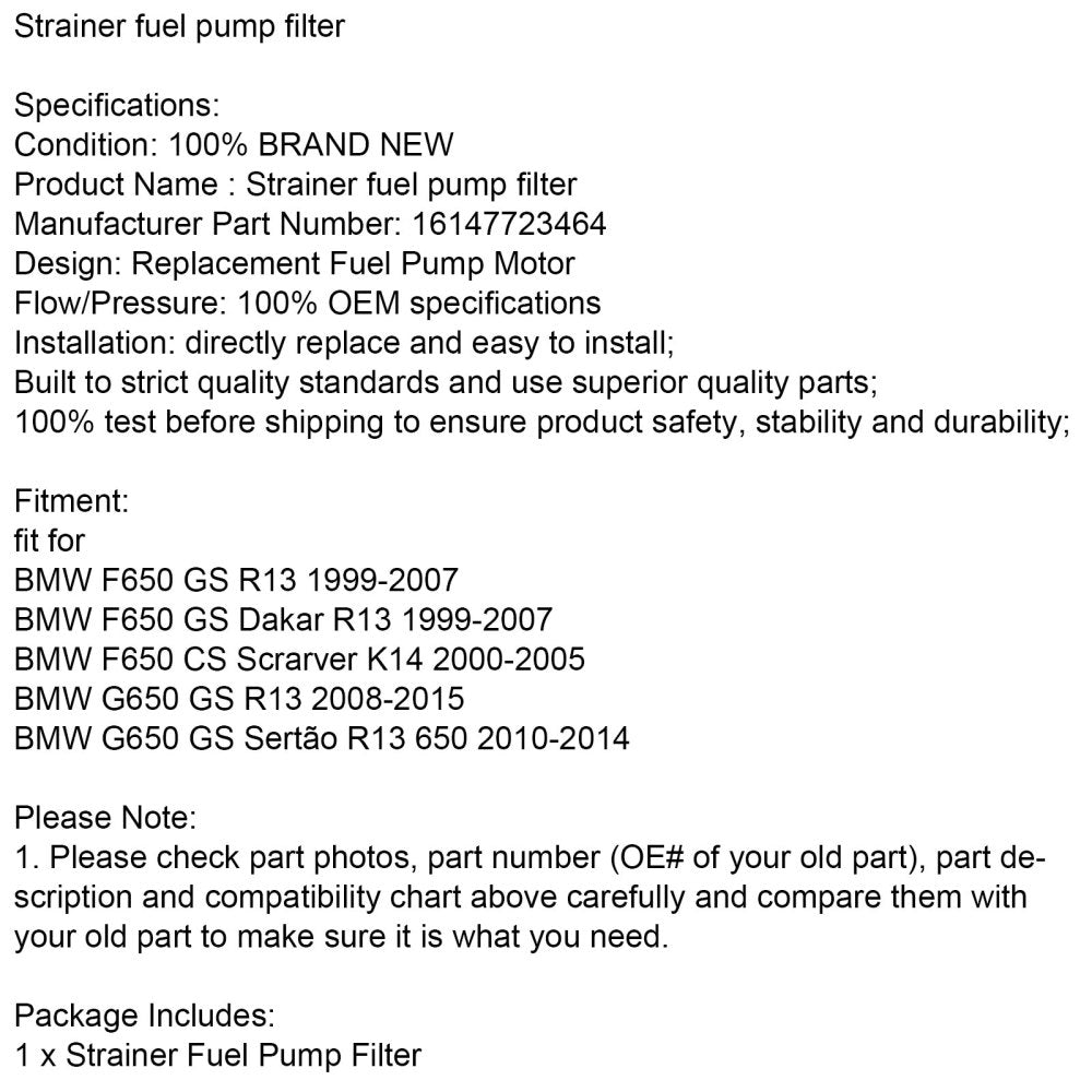ストレーナー燃料ポンプフィルター BMW F650GS G650GS R13 K14 スカルバー 1999-2015 汎用