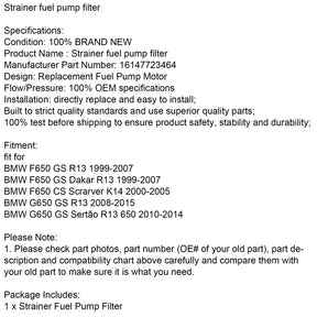 Sieb Kraftstoffpumpenfilter für BMW F650GS G650GS R13 K14 Scarver 1999-2015 Generic