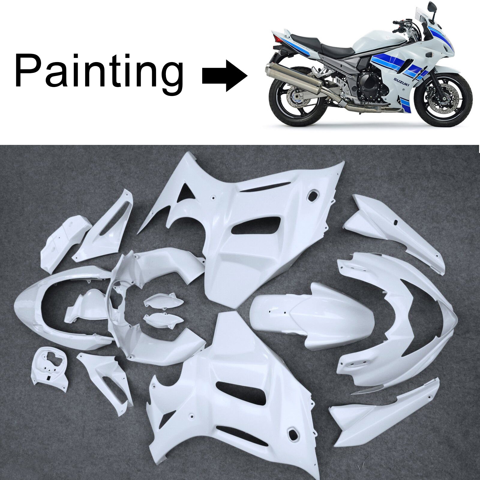 Amotopart 2012–2014 Suzuki GSX1250 FA Verkleidung, Weiß und Blau