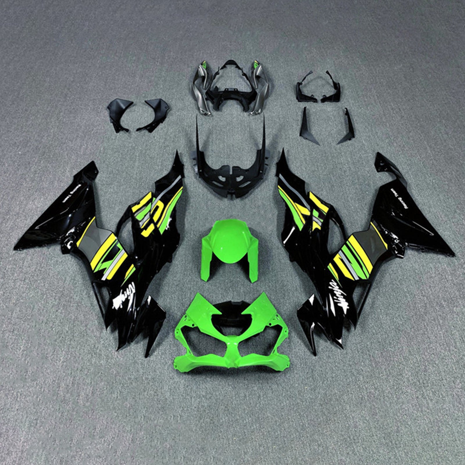 Kit de carénage Amotopart Kawasaki 2019-2023 ZX6R vert jaune noir