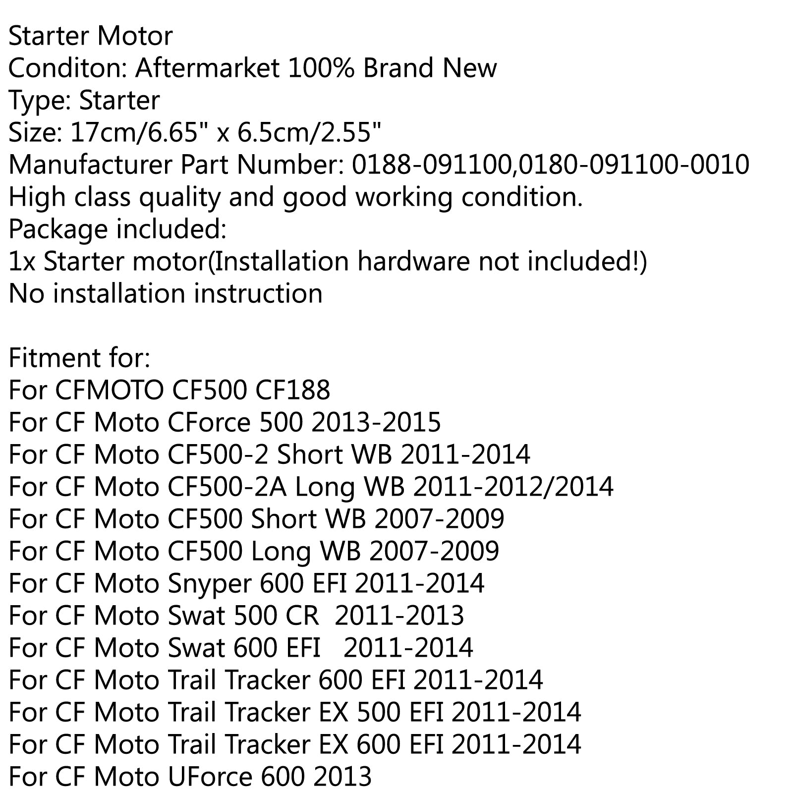 Motor Starter For CF Moto CF500 EFI Tracker X5 X6 Z6 Rancher 600 Linhai ATV M550