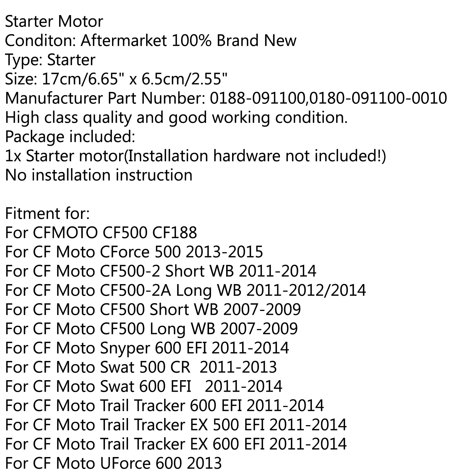 Avviamento motore per CF Moto CF500 EFI Tracker X5 X6 Z6 Rancher 600 Linhai ATV M550