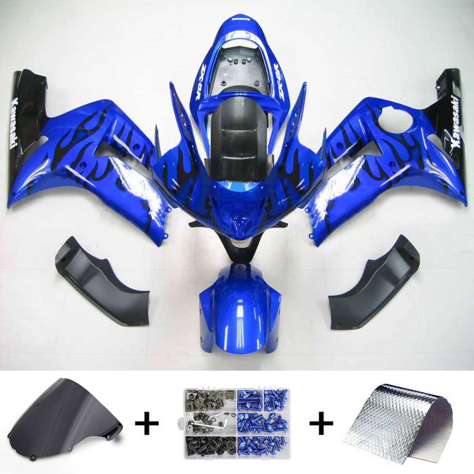 Amotopart 2003-2004 Kawasaki Zx6R 636 Blue Black Fairing Kit
