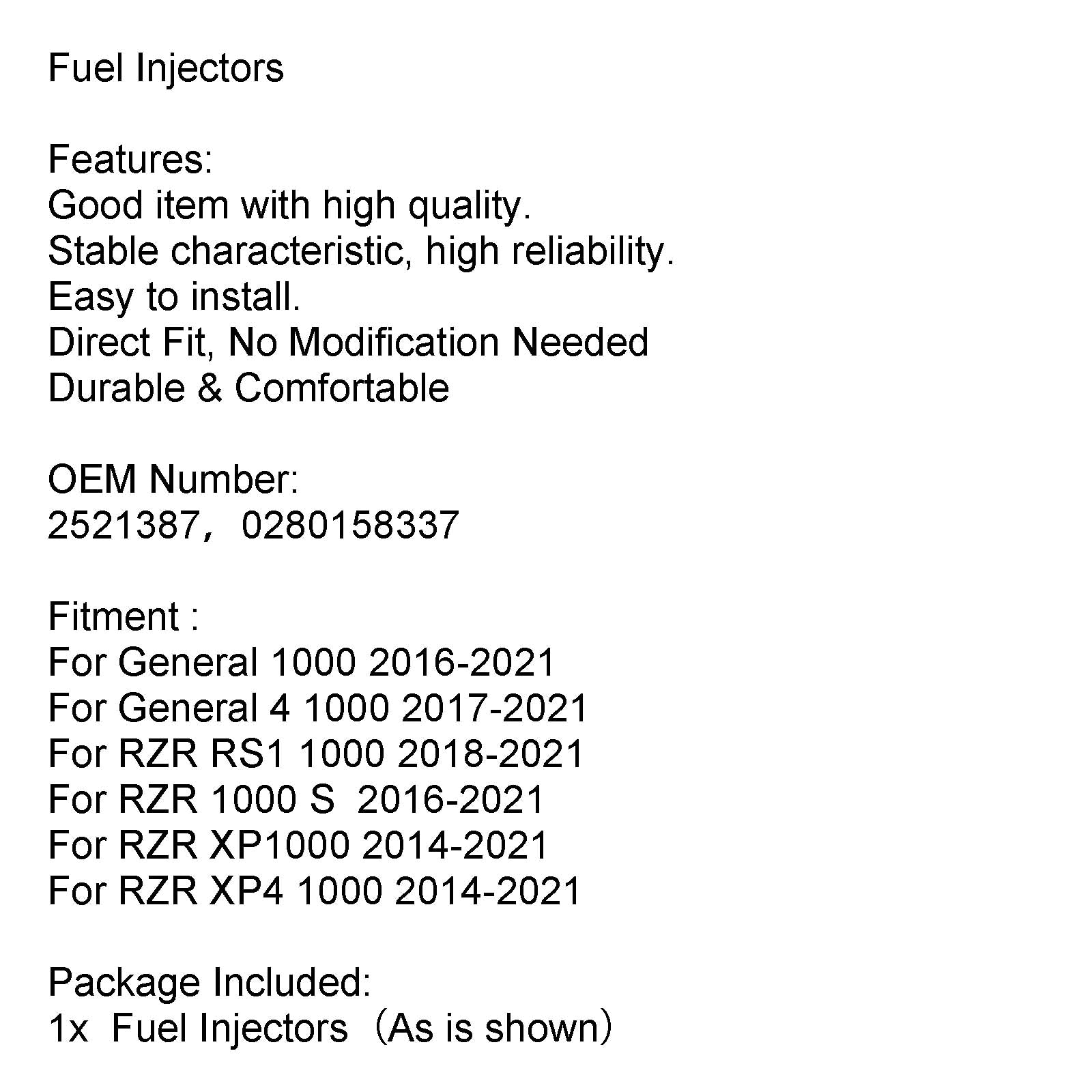 Iniettori di carburante per Polaris General RZR RS1 XP1000 2014-2021 2521387 0280158337 Generico