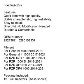 Iniettori di carburante per Polaris General RZR RS1 XP1000 2014-2021 2521387 0280158337 Generico