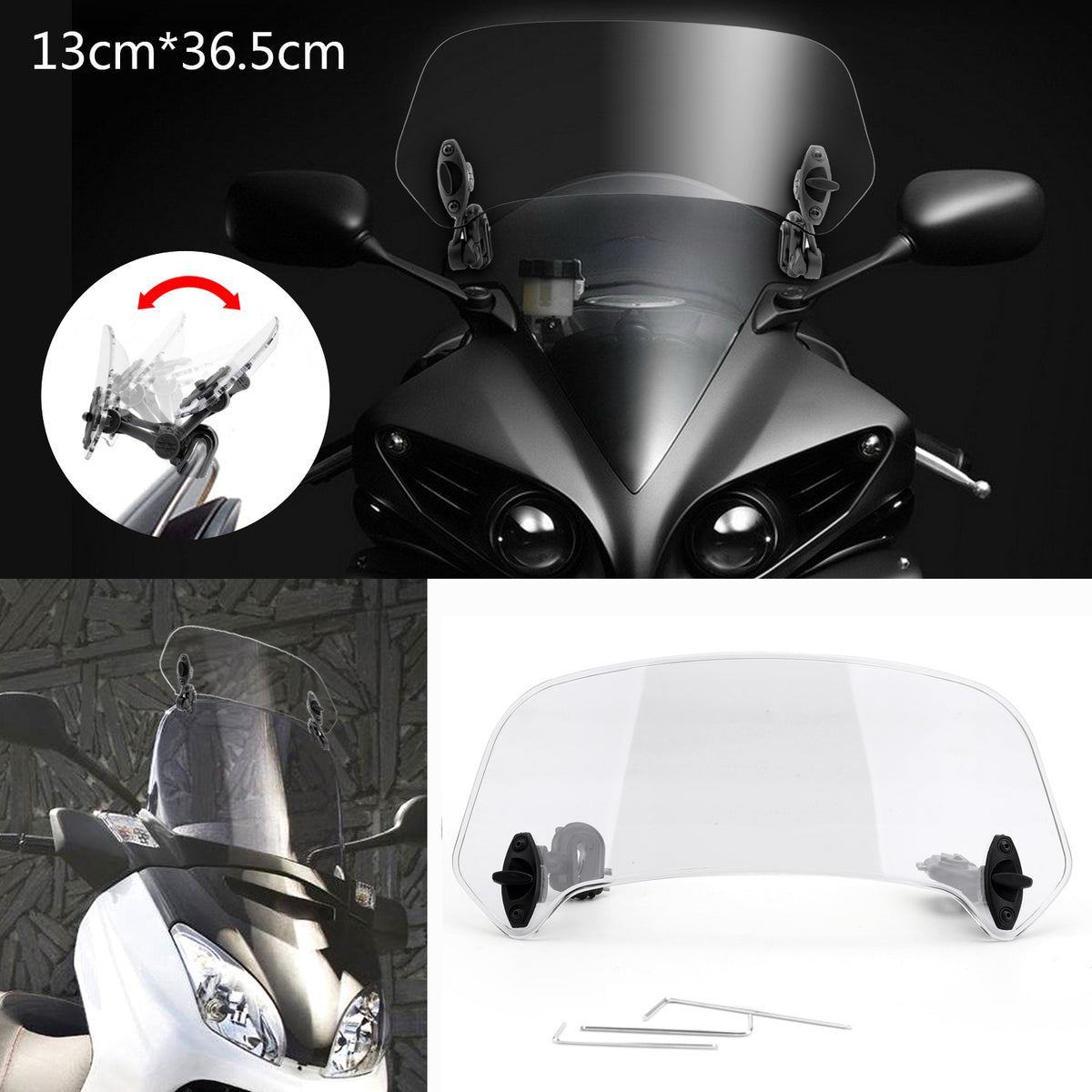 Motorcycle Adjustable Clip On Windshield Extension Spoiler Wind Deflector Clear Generic