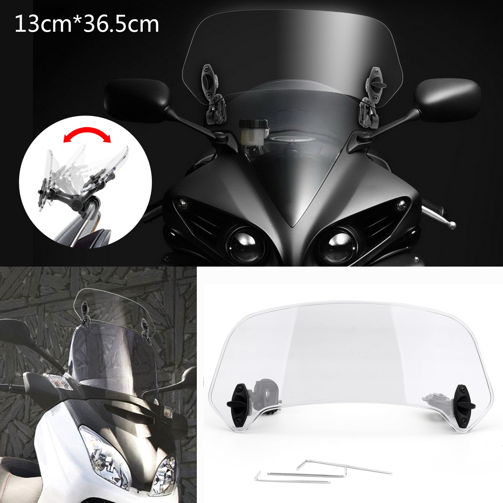 Motorcycle Adjustable Clip On Windshield Extension Spoiler Wind Deflector Clear Generic