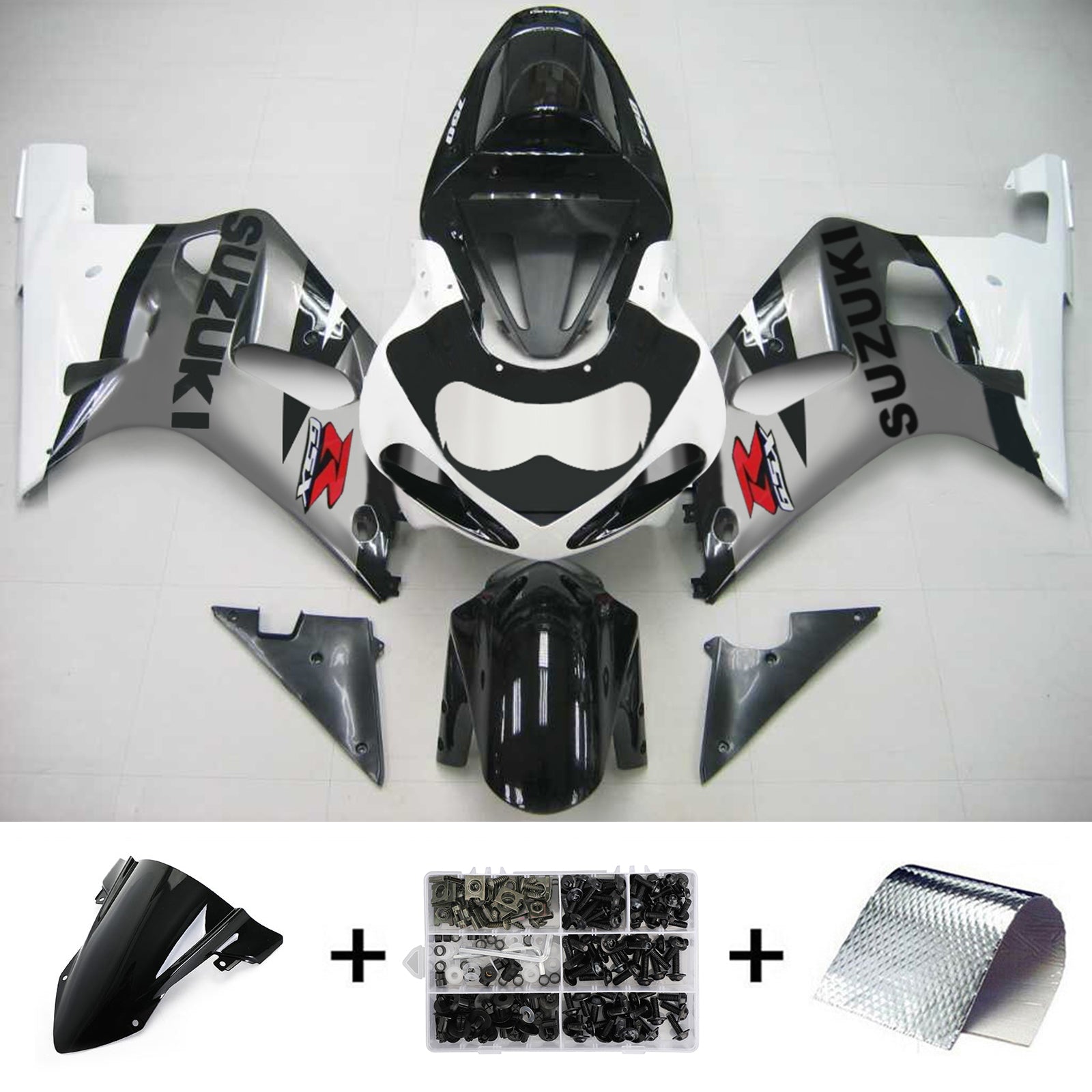 Amotopart Suzuki 01-03 GSXR600 & 00-03 GSXR750 Fairing White Grey Kit