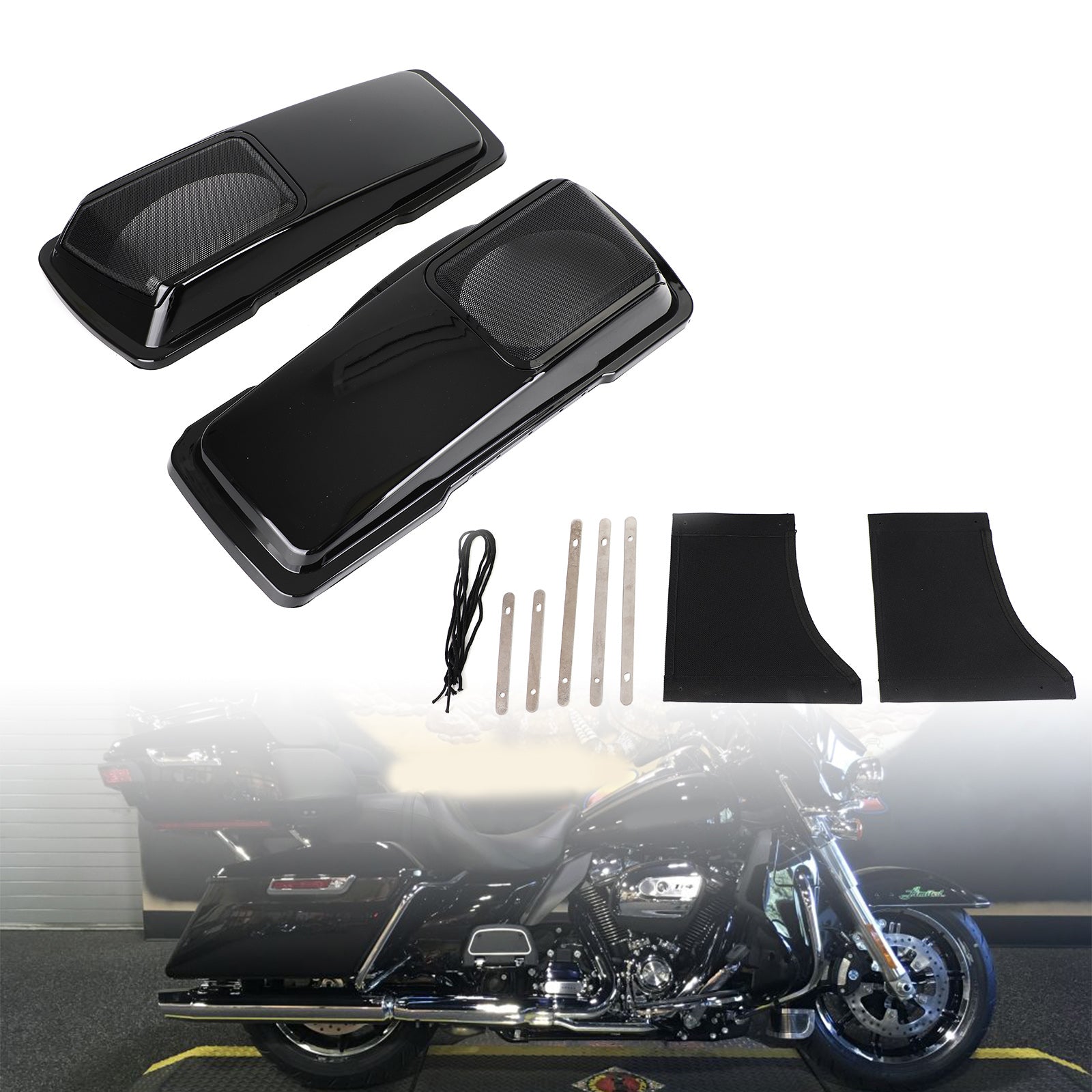 Coperchi per altoparlanti 6 x 9 Borsa laterale Vivid Black per Harley Touring 1994-2013 Generico