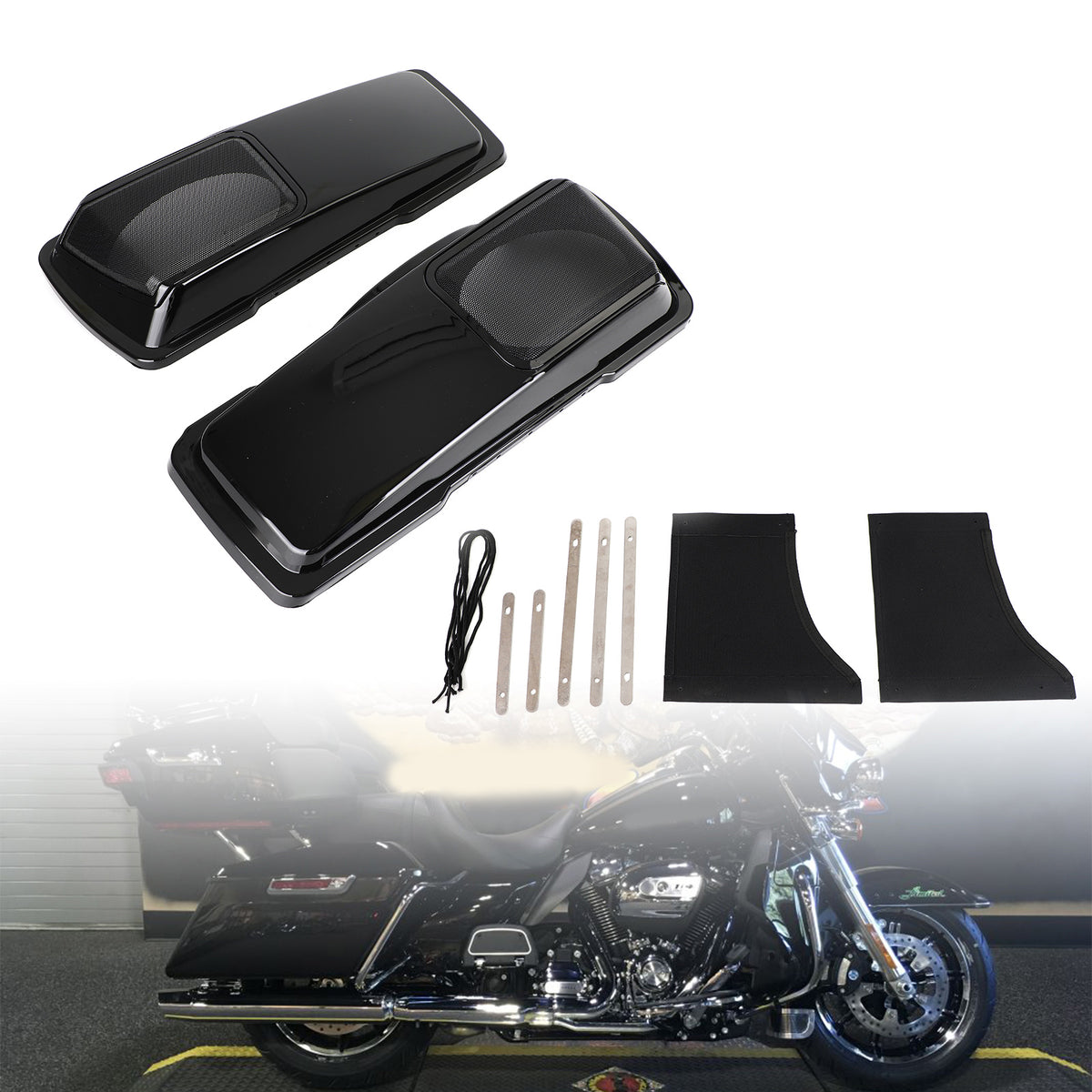 6 x 9 Lautsprecherdeckel Vivid Black Satteltasche für Harley Touring 1994–2013 Generic