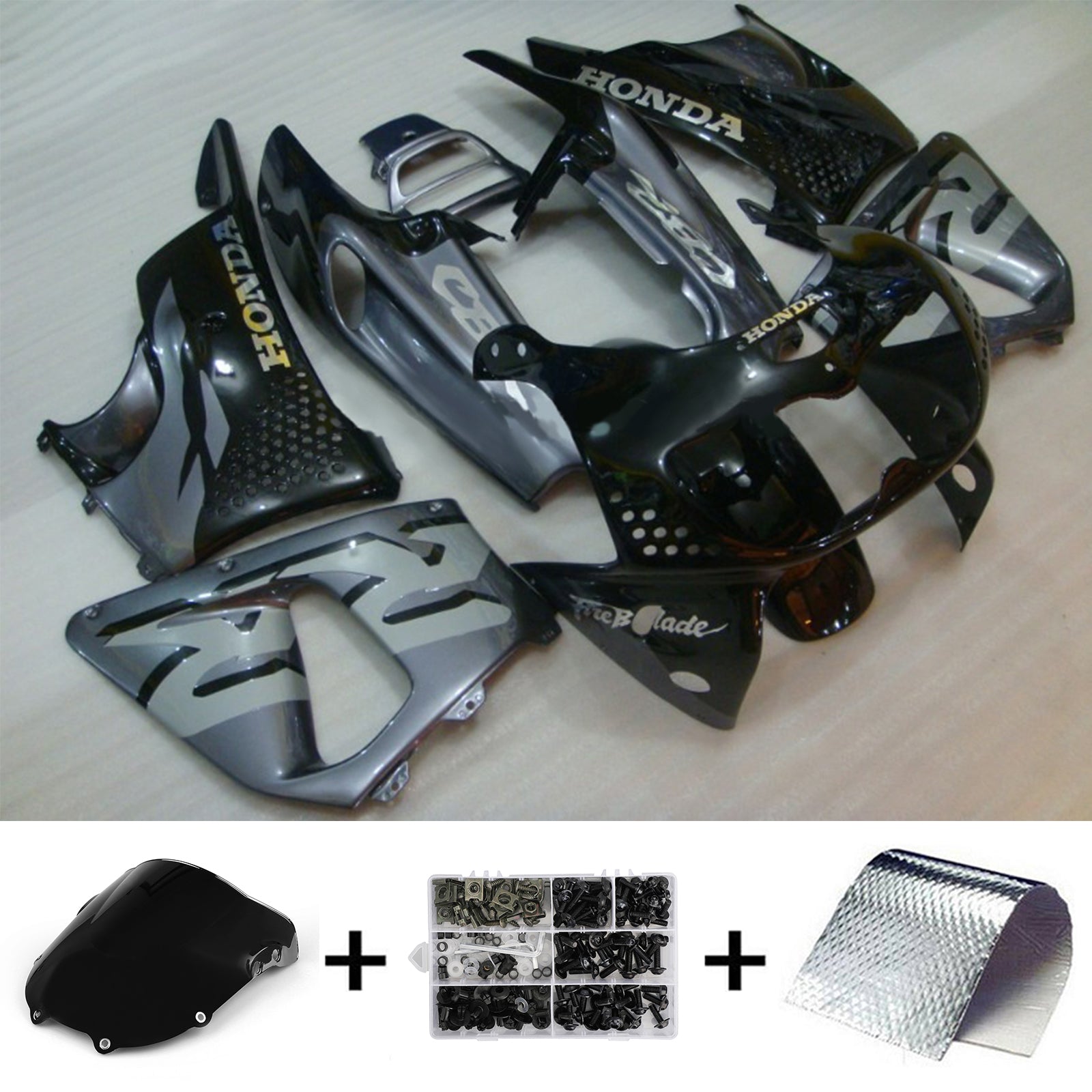 Amotopart 1996-1997 Honda CBR900RR 893 Kit de carénage noir et gris