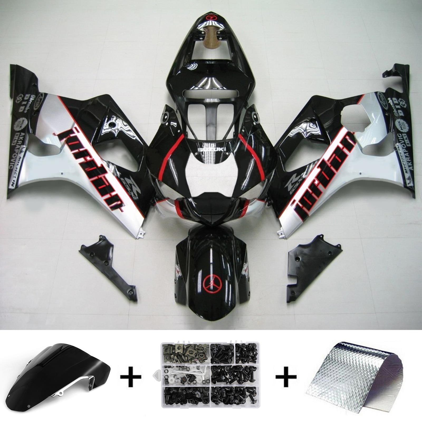 Amotopart Suzuki 2003-2004 GSXR1000 Black with Sliver Fairing Kit