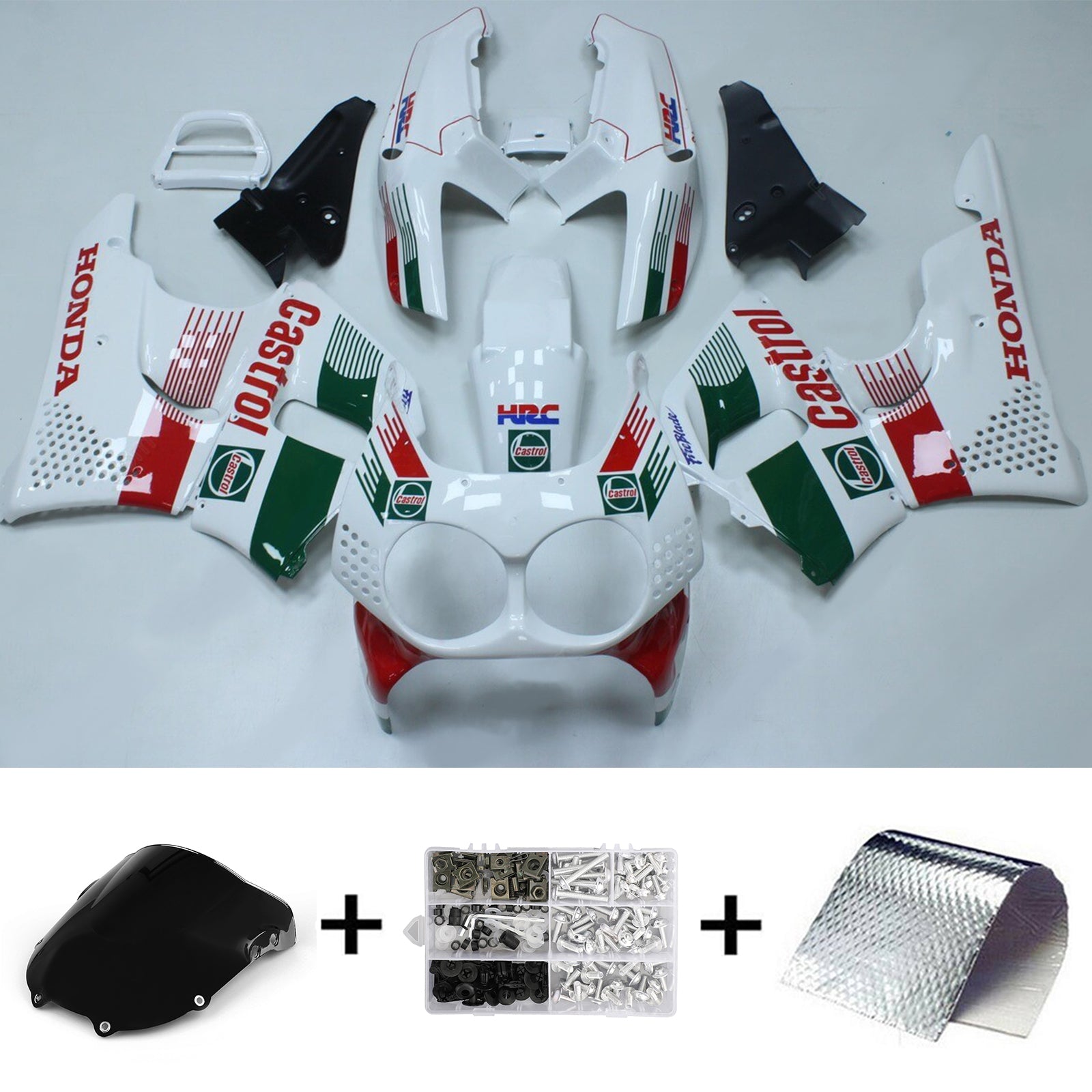 Amotopart 1992–1993 Honda CBR900RR 893 Verkleidung, Grün und Rot, Castrol-Kit