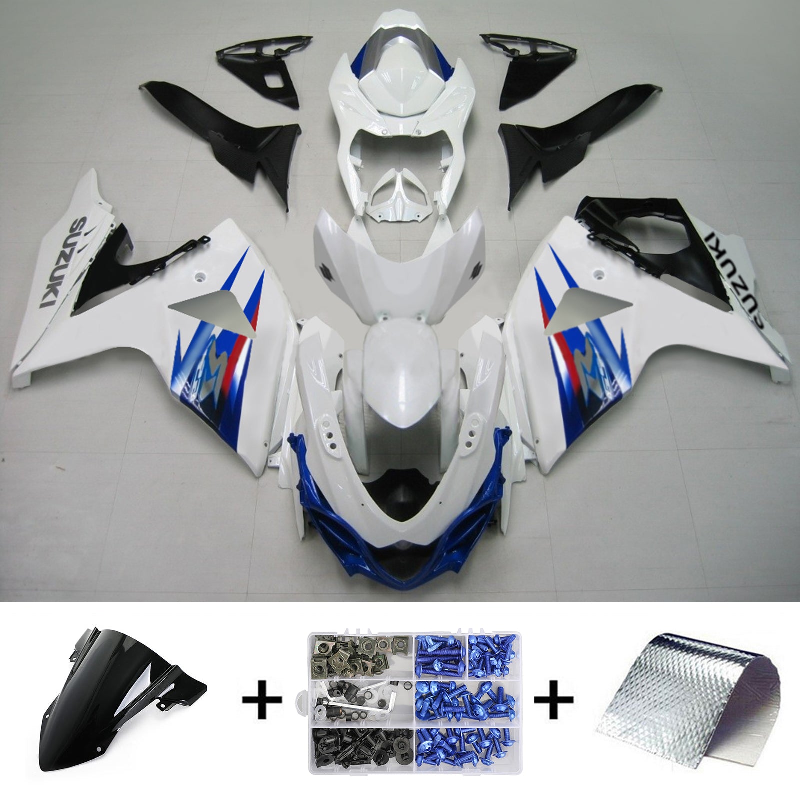 Amotopart 2009-2016 Suzuki GSXR1000 Fairing White&Blue Kit
