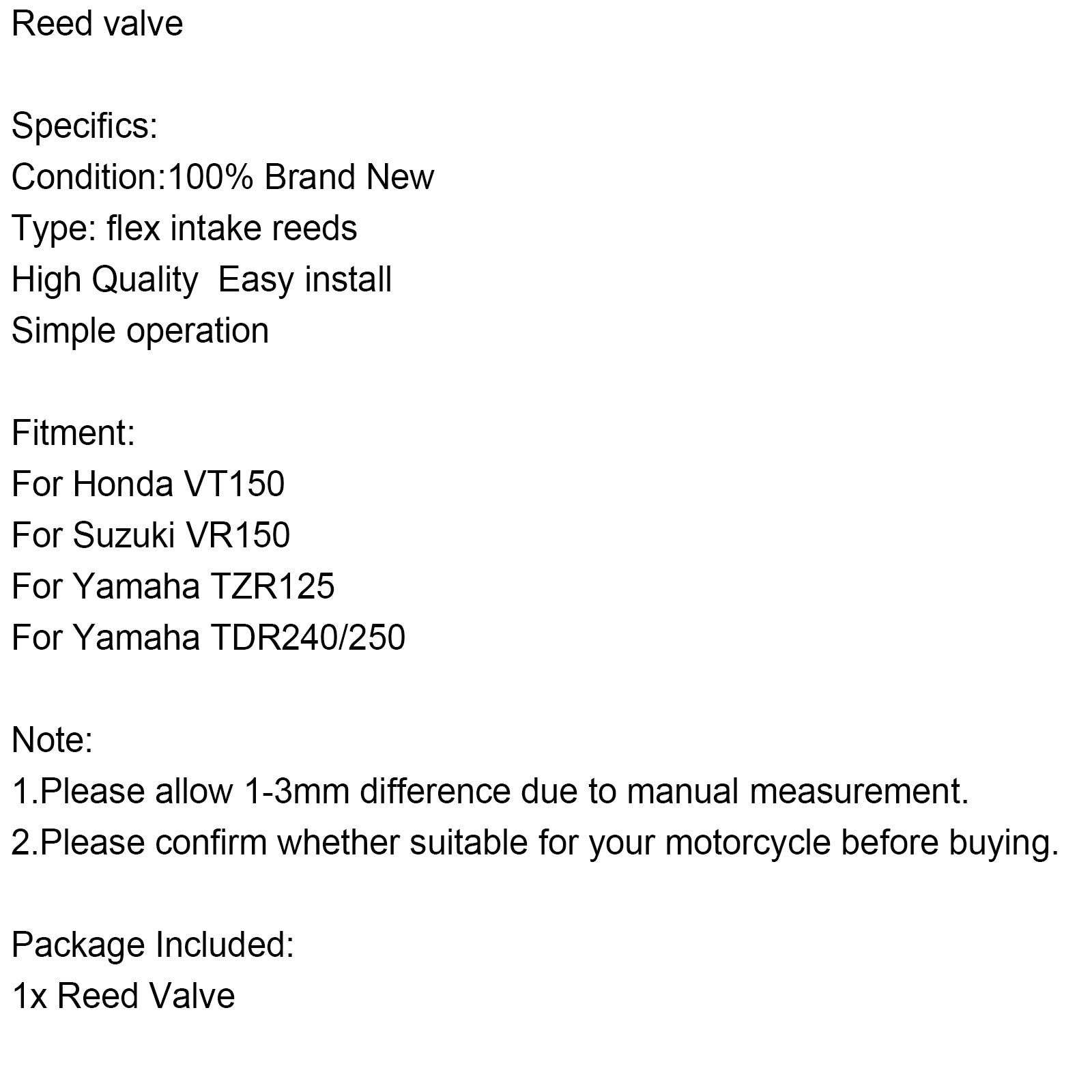 Sistema di valvole lamellari adatto per VT150 ​​VR150 TZR125 TDR240 TDR250 VR VT TZR generico