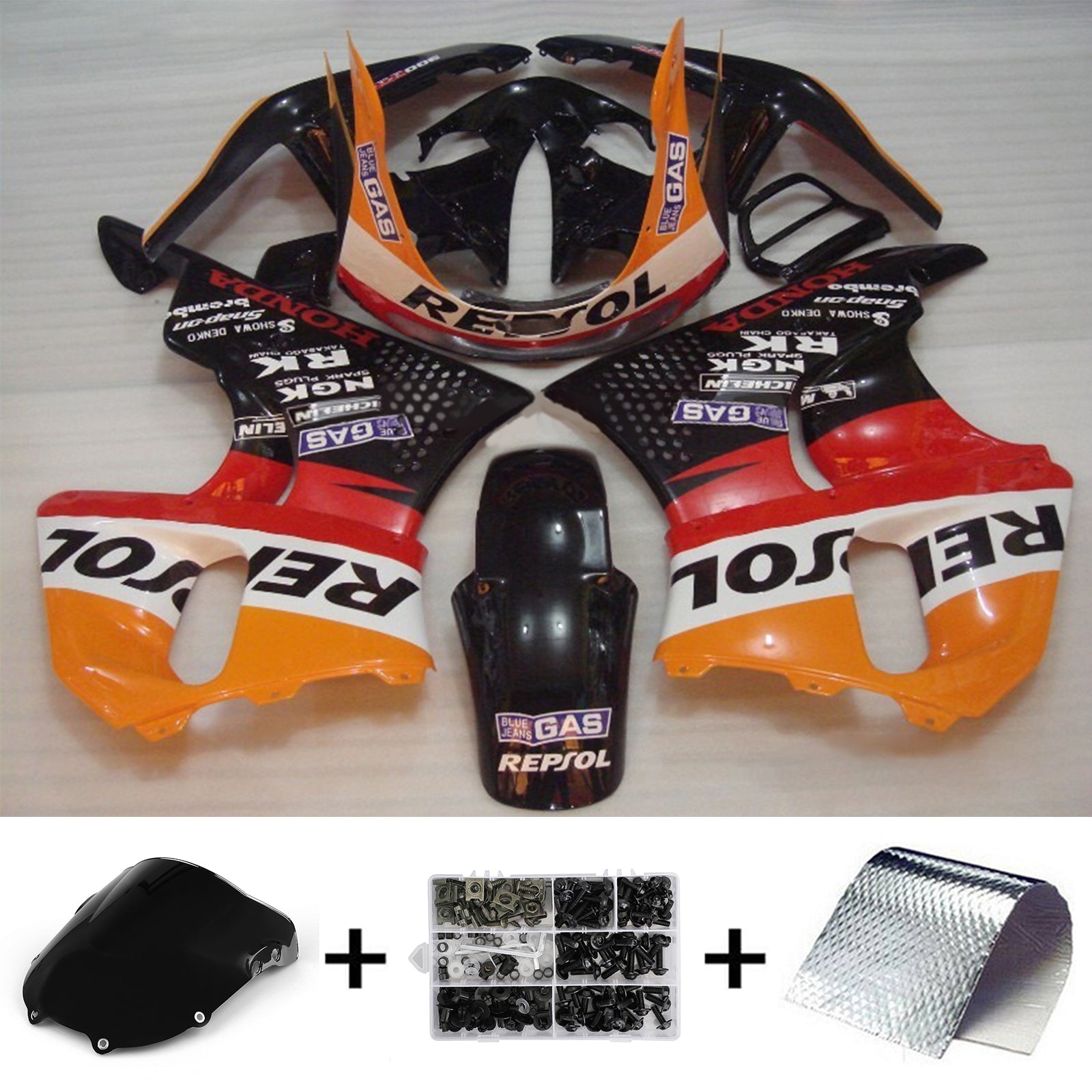 Amotopart 1996–1997 Honda CBR900RR 893 Verkleidung Rot und Orange Repjol Kit