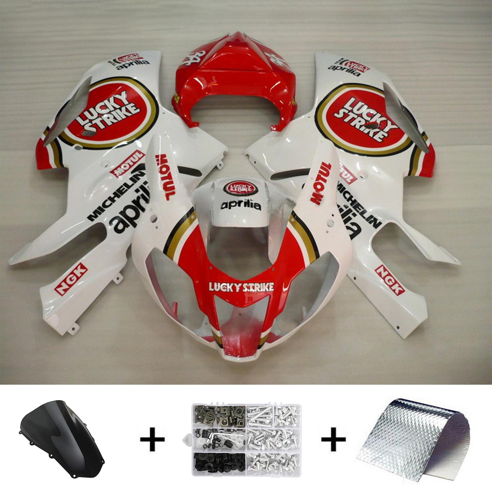 Amotopart 2003–2006 Aprilias RSV1000 rot-weißes Lucky Strike-Verkleidungsset