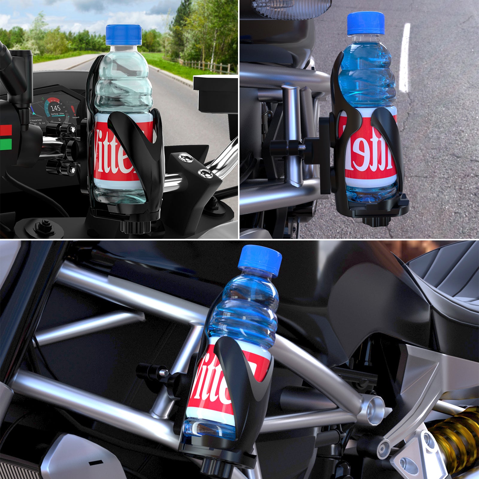 Staffa di montaggio per bottiglia portabicchieri regolabile per manubrio motore per scooter Atv NeroC generico