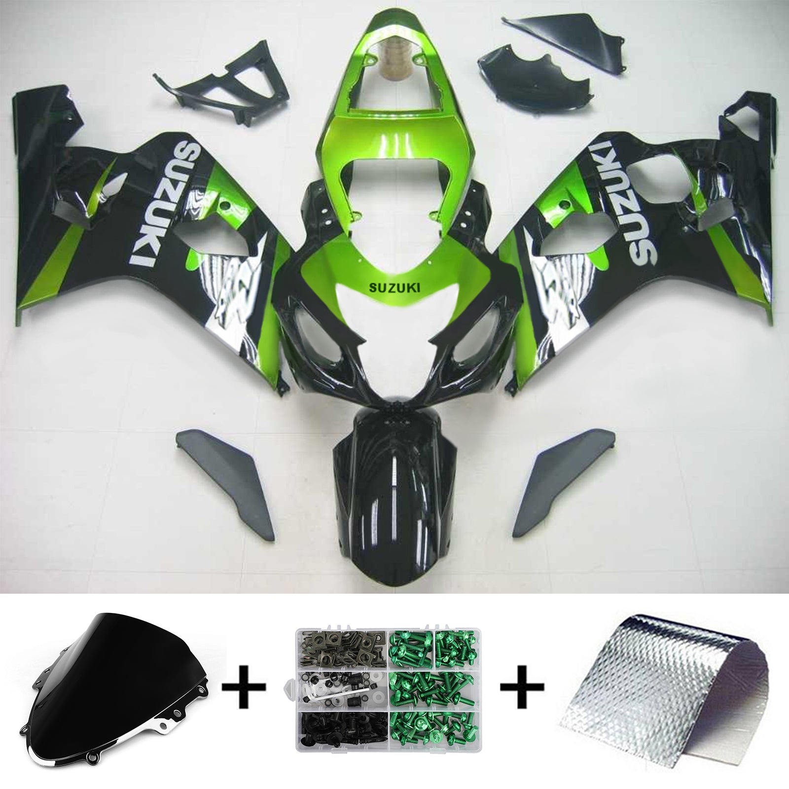 Amotopart Suzuki 2004–2005 GSXR 600/750 Schwarz Grün Verkleidungsset