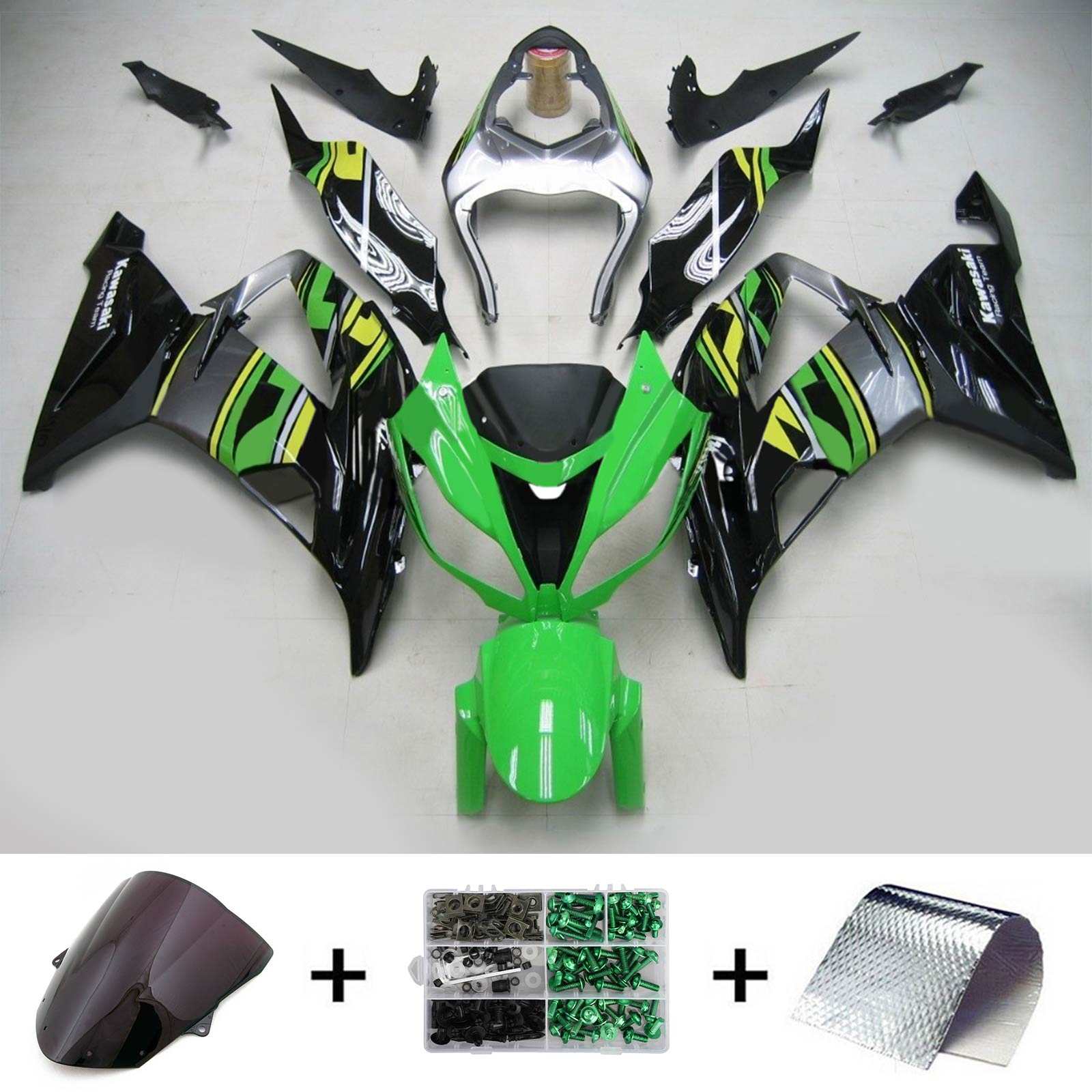 Amotopart Kawasaki 2013-2018 ZX6R 636 Green Black Yellow Realing Kit