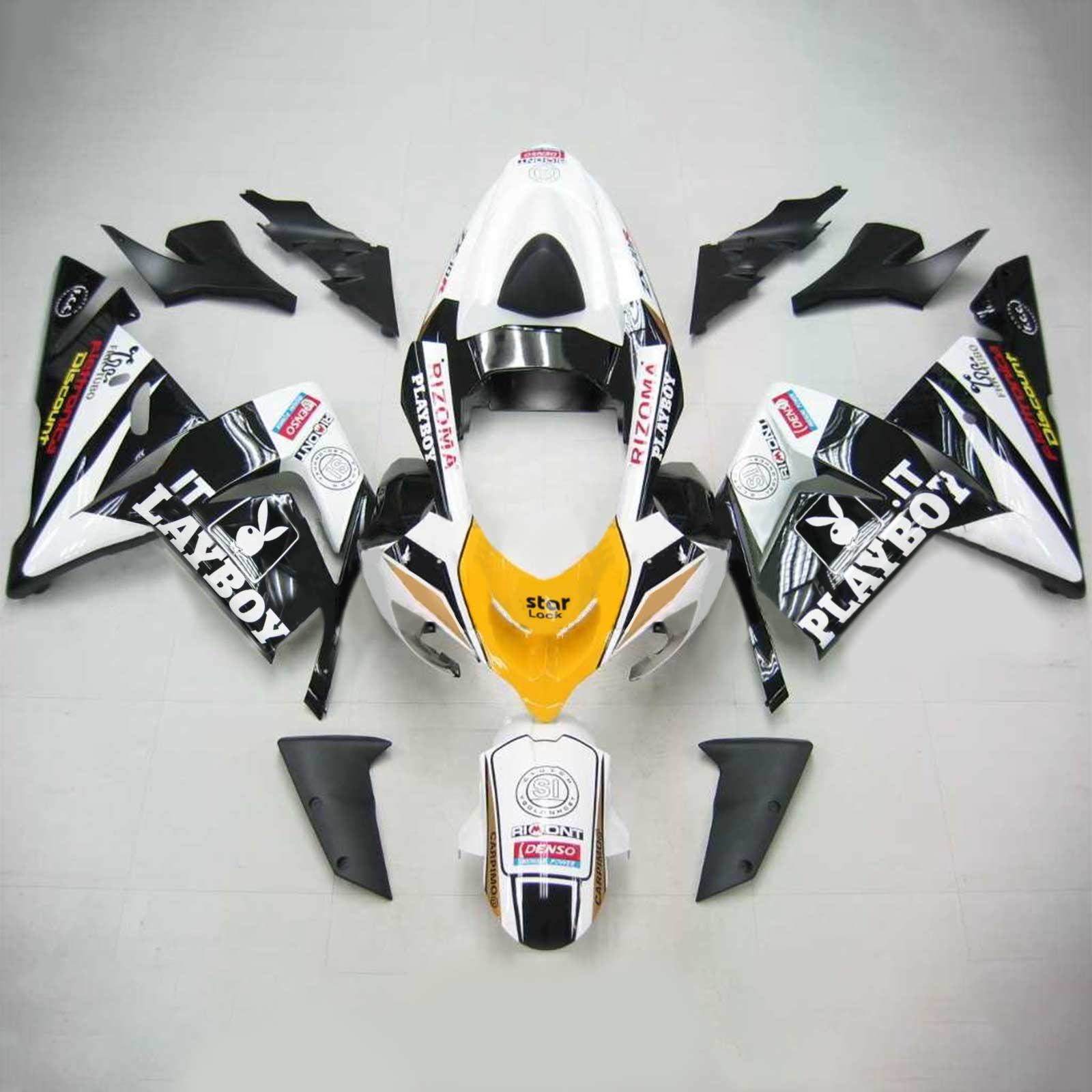 Amotopart Kawasaki 2004-2005 ZX10R Black White Playboy Fairing Kit