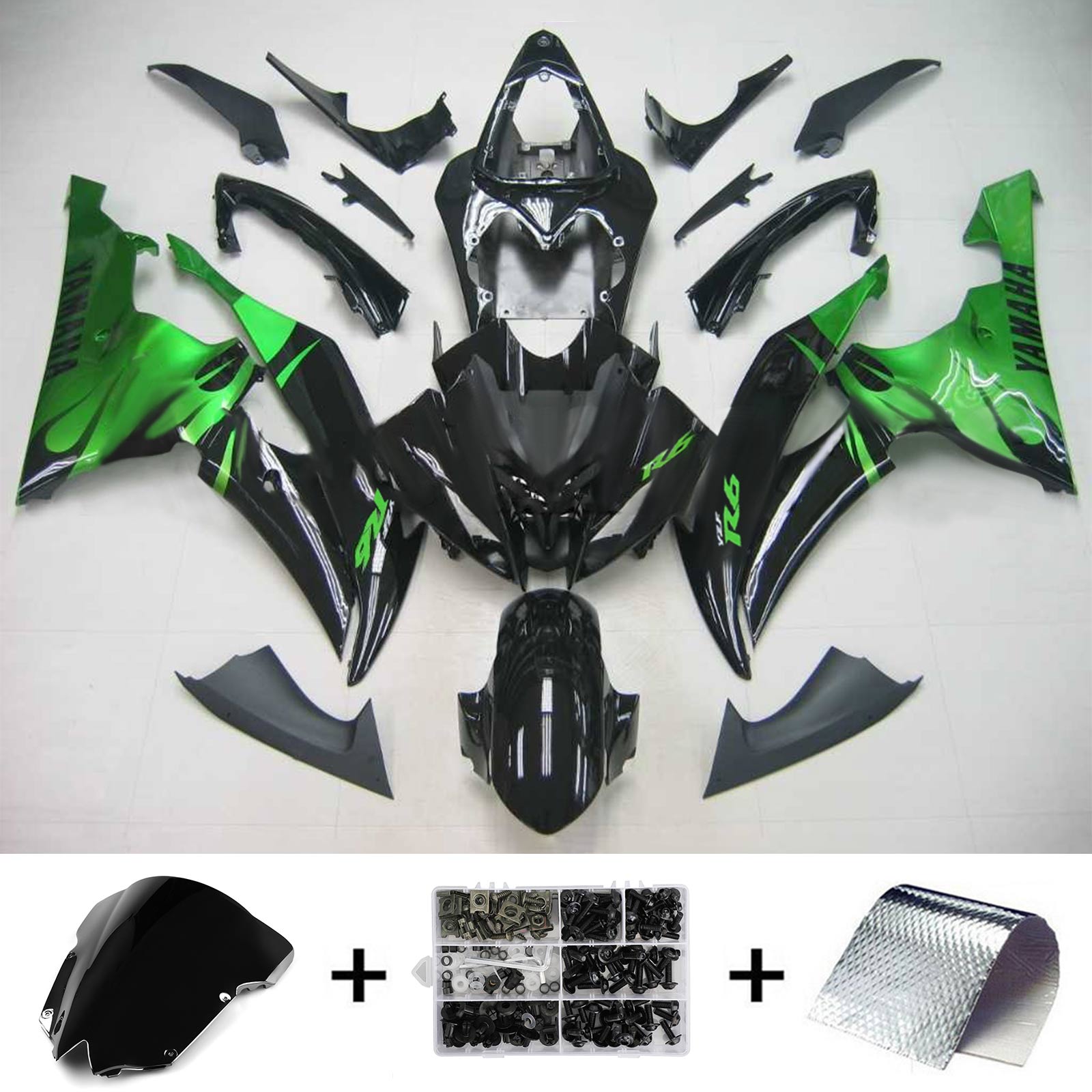 Amotopart Yamaha 2008-2016 YZF 600 R6 Green Black Fairing Kit