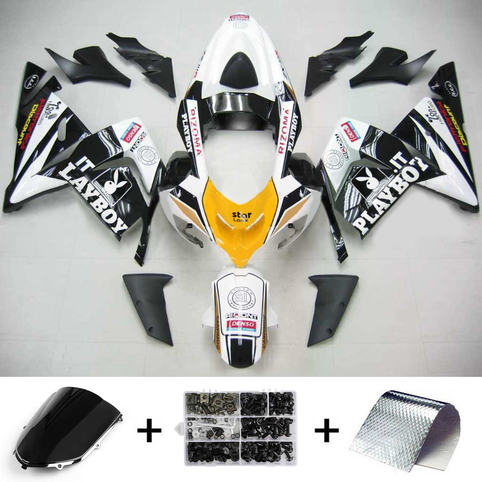 Amotopart Kawasaki 2004-2005 ZX10R Black White Playboy Fairing Kit
